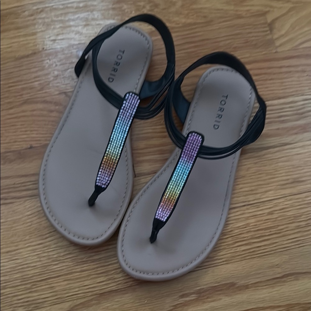 Torrid Black Sandals with Multicolor T-Straps